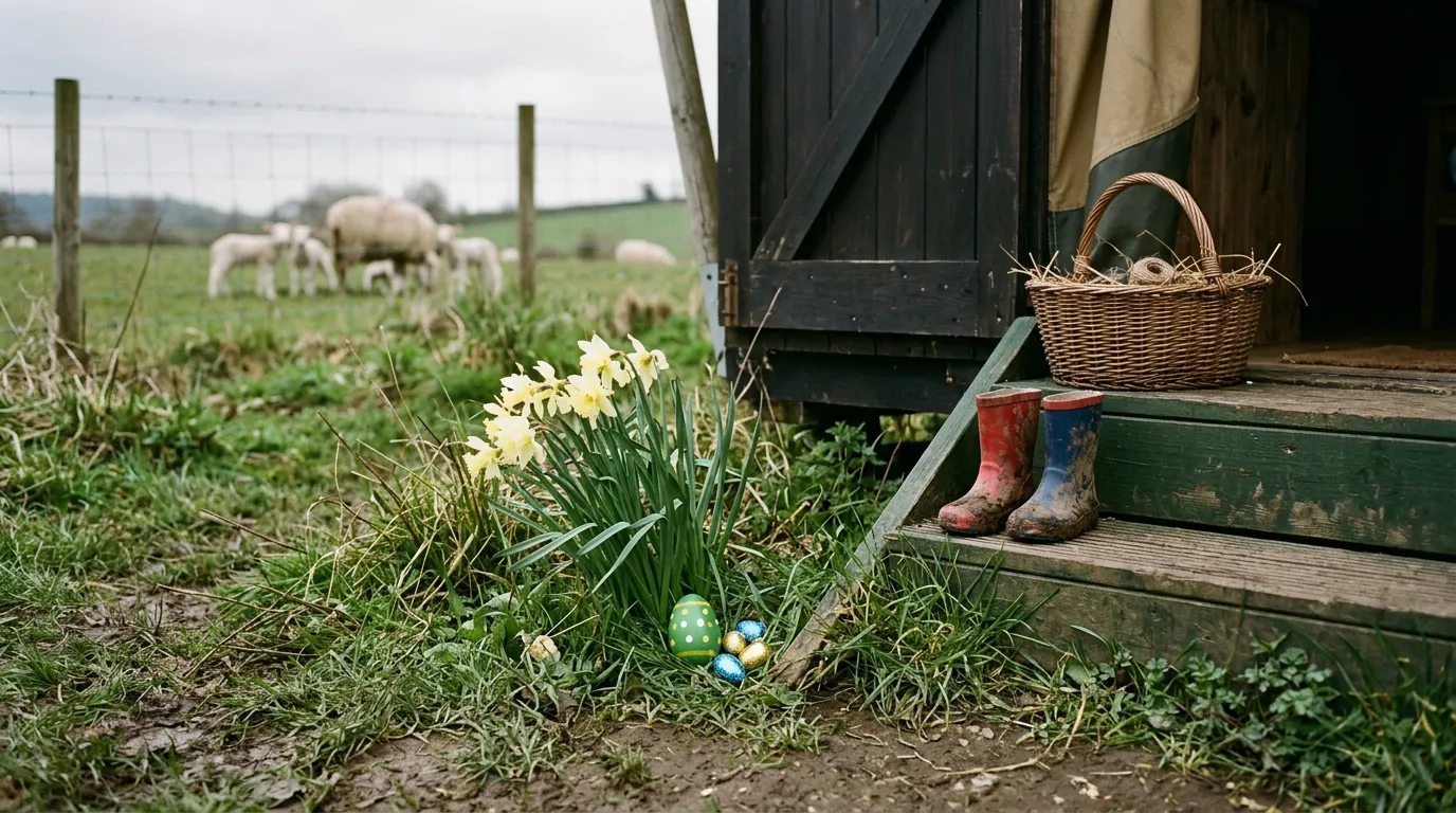 Spring on a farm stay brings lambs, daffodils and Easter egg hunts round the tent