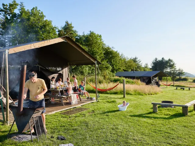 Canvas lodges at Warren Farm, Somerset
